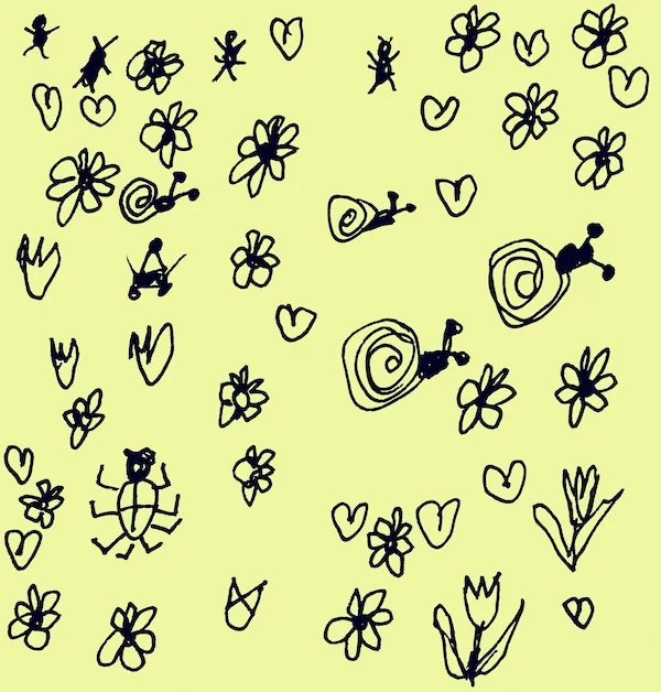 Transparent bullet journal doodles on a yellow background