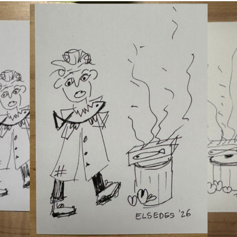 Hand-drawn line art on white paper before removing the background