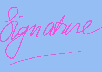 Transparent signature recolored pink on blue background